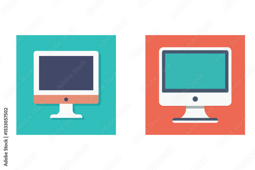 Fototapete Flat design illustration of two computer monitor displays with contrasting screen colors and background