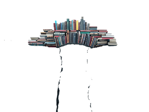 A creative bookshelf shaped like a cloud, filled with colorful books, ideal for cozy reading nooks or modern libraries.