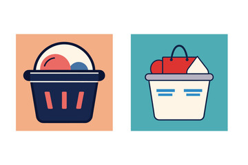 Two shopping baskets filled with different contents representing sales and purchases