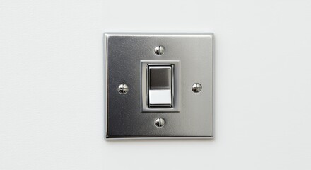 Modern metal light switch isolated on white background