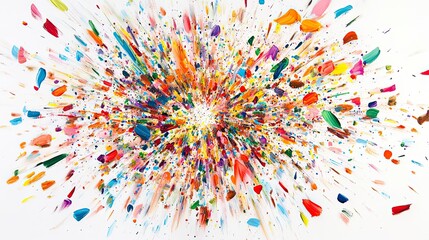Colorful explosion radiating outward on white background