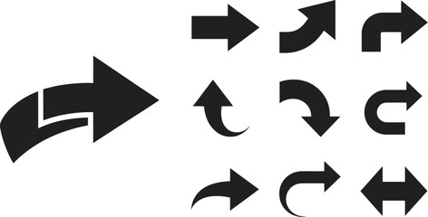 Illustration showing various black arrow designs pointing in different directions on gray background