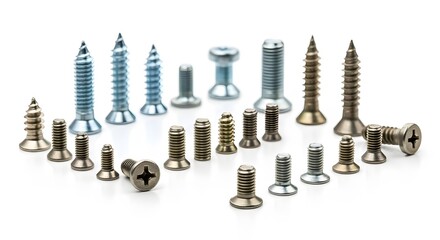 Assorted screws and bolts on white background for construction and diy projects screws bolts fasteners hardware