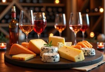 colorful cheese platter selection vibrant wines gourmet pairing tasting experience, board, cheddar, blue, goat, soft, hard, swiss, parmesan, smoked