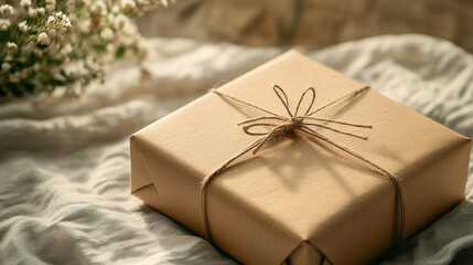 Kraft Gift Box Packaging Mockup Featuring a Zero Waste Aesthetic Styled in a Clean Minimalistic Environment