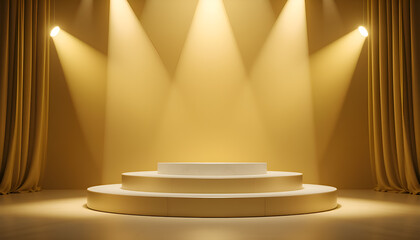 Obraz premium Golden stage with spotlights and marble platform
