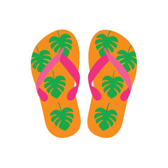 Flip Flops with Tropical Pattern – Cute Beach Footwear Clipart