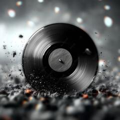 Black Vinyl Record in retro black white Background, CD cover, music album cover, poster 