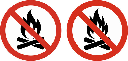 No Campfires Allowed Sign – Prohibition Symbol with Campfire Icon on White Background

