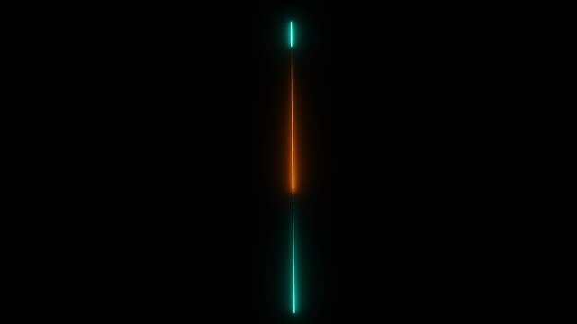 Straight Cyan and Orange Neon Line Animation Moving From Top to Bottom on Black Screen.