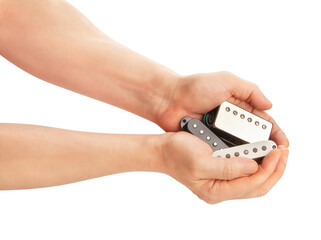 various pickups in hand path isolated on white