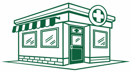 Simple Outline Drawing of a Pharmacy Building