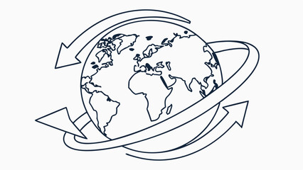 Stylized Earth Globe with Arrows Circling the Planet