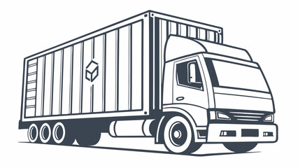 Stylized Delivery Truck with Cargo Container Outline Illustration