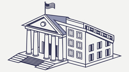 Stylized Illustration of a Government Building with Flag