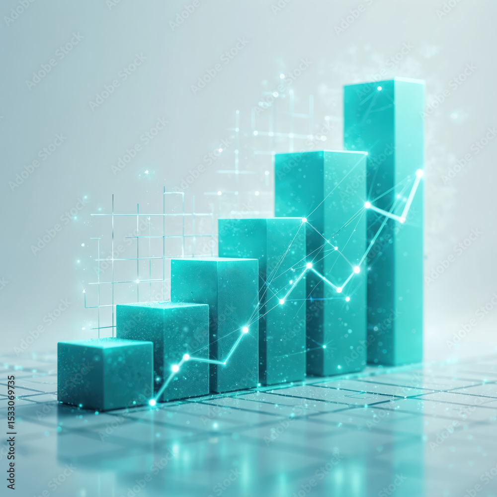 Poster business graph representing growth success and profits. rising bar chart visualizes financial data m