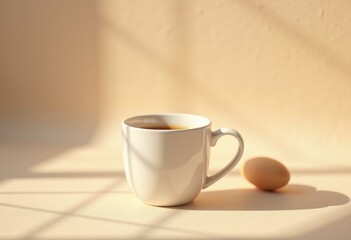 Obraz premium minimalist empty coffee cup textured backdrop simple elegance neutral colors coffee lovers inspired art, design, ceramic, white, table, modern, studio, deco