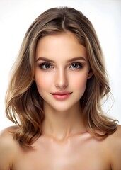 Fototapeta premium Serene Beauty Portrait of Young Woman on White Background