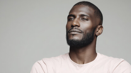 Obraz premium minimalist studio portrait of cinematographer positioned on left observant emotion