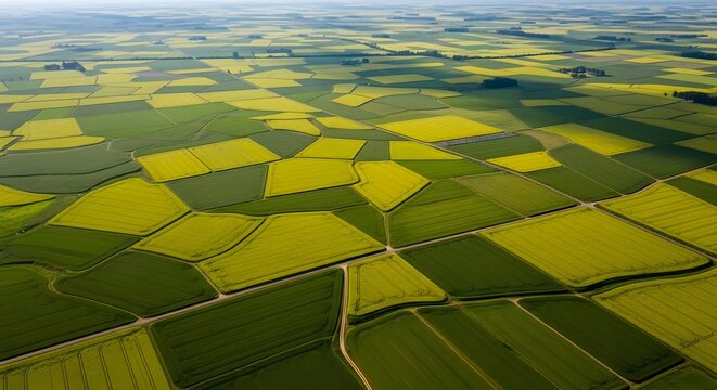 Aerial view of farmland agriculture fields crops landscape farming rural countryside yellow green pattern