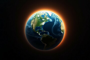 Earth surrounded by a glowing orange halo, showcasing a stunning view of the planet from space, emphasizing the beauty of our world in a cosmic setting
