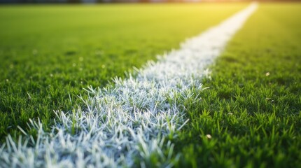 Grass stains on a white field line under sunlight, natural sports environment, authentic game atmosphere.

