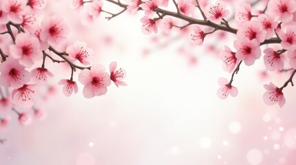 Illustration of hanging garlands of cherry blossoms, romantic style, spring background