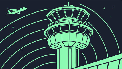 Air Traffic Control Tower and Airplane Approach