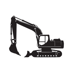 Powerful Excavator Silhouette Heavy Machinery Construction Equipment and Engineering Marvel Represented in Striking Black and White Design