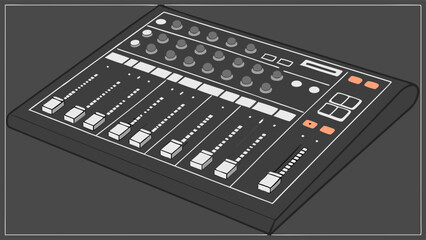 Illustration of a sound mixing console with faders and knobs