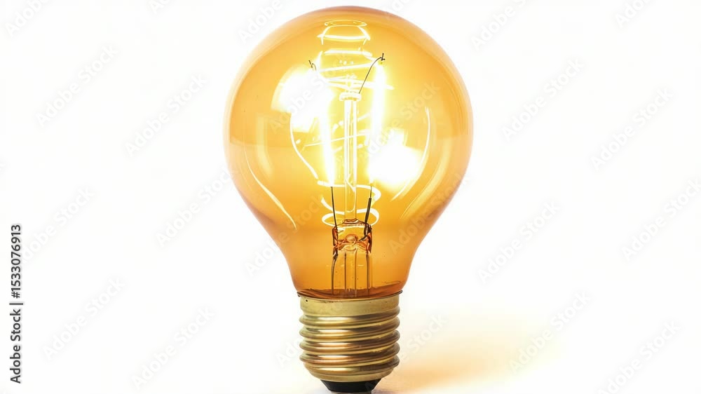 Poster a single golden light bulb on a simple white background
