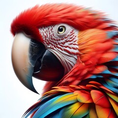 Ultra-Realistic Portrait of a Scarlet Macaw. for use in nature-themed posters, educational materials, print design.