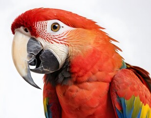 Ultra-Realistic Portrait of a Scarlet Macaw. for use in nature-themed posters, educational materials, print design.