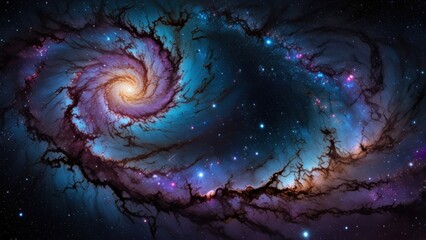Deep-Space Spiral Galaxy with Illuminated Star Cluster Core