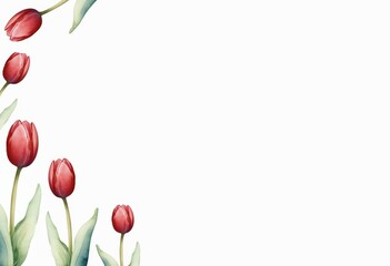 watercolor  illustration of a red tulips background copy space center horizontal banner. tulip spring flower vector backdrop.
