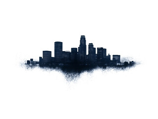 Naklejka premium A dramatic silhouette of a modern city skyline at dusk, infused with an artistic, ethereal aura.