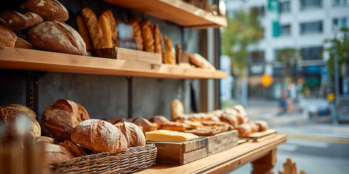 bakery window display with fresh bread