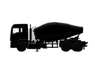 Silhouette of a concrete mixer truck against a white background, showcasing its distinct shape and professional design.