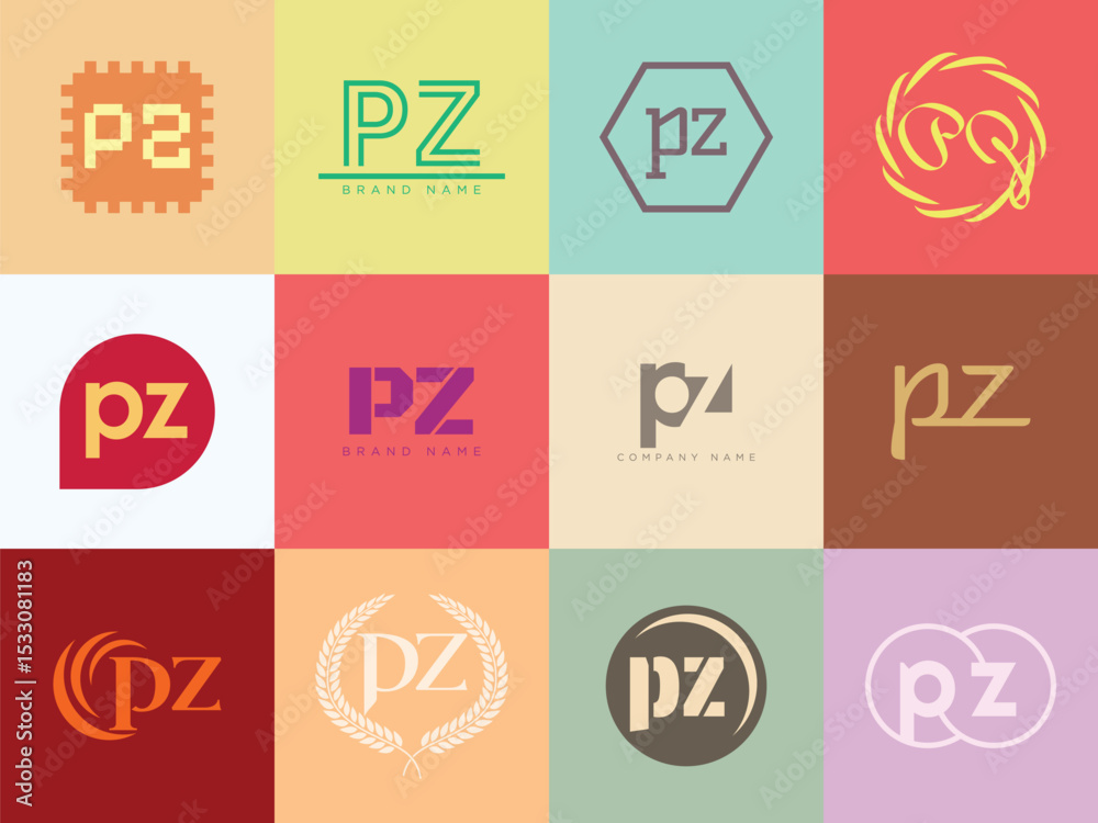 Fototapete pz logo company template. letter p and z logotype. set different classic serif lettering and modern 