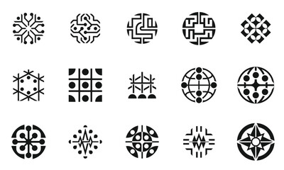 A collection of intricate black and white abstract circular designs, showcasing geometric patterns that evoke a sense of creativity and modern art.