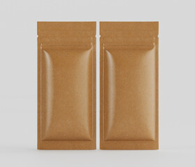 Blank brown paper packaging mockup set two pouches minimalist design templates packaging design...