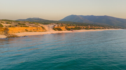Scivu beach, sunset view of a beautiful beach in Sardinia