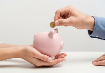 Financial Support Concept with Hand Inserting Coin into a Piggy Bank