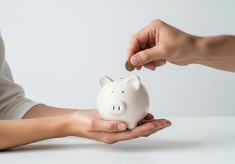 Financial Support Concept with Hand Inserting Coin into a Piggy Bank