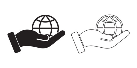 Globe on hand icon isolated on white background. Globe on hand icon simple sign. Globe on hand icon trendy and modern symbol for graphic and web design. hands holding globe earth web black icon. EPS10