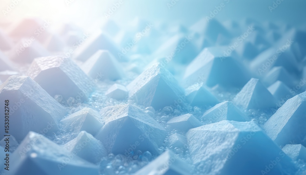 Poster abstract illustration with blue, white crystal background. faceted texture with gradient, macro pano