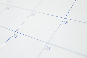 Close-Up of Calendar Page. Blank Date Grid for Planning and Scheduling. Stock photo.