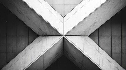 Abstract architectural design featuring intersecting lines and geometric shapes in black and white composition