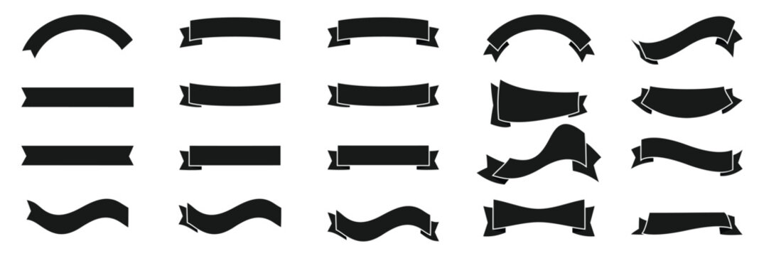 Black ribbon big vector set. Ribbons banner collection. Isolated on a white background.