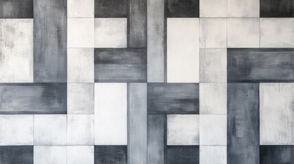 Abstract Geometric Pattern in Monochrome Shades of Black and White with Textured Surface for Modern Interior Design